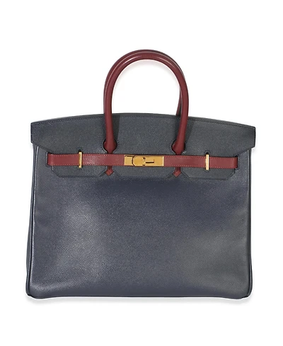 Pre-Owned HERMES Vintage Rouge H Bleu Marine Courchevel Birkin 35 Ghw