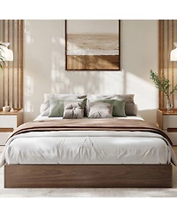homfan Wood Platform Bed Frame,Bed Frame Without Headboard, Wood Slat Support,No Box Spring Needed