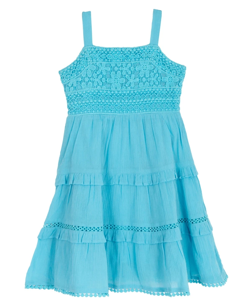 Rare Editions Girls' 2T-6X Crochet To Gauze Tiered Dress