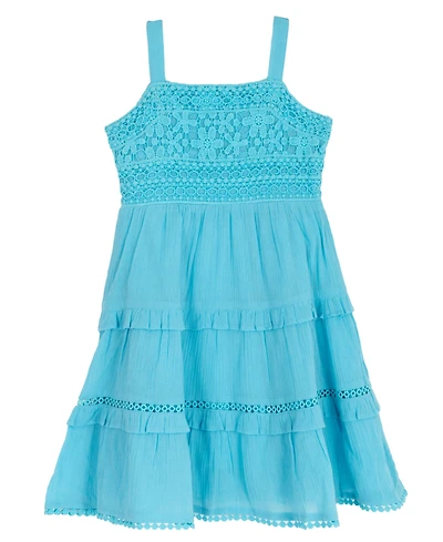 Rare Editions Girls' 2T-6X Crochet To Gauze Tiered Dress