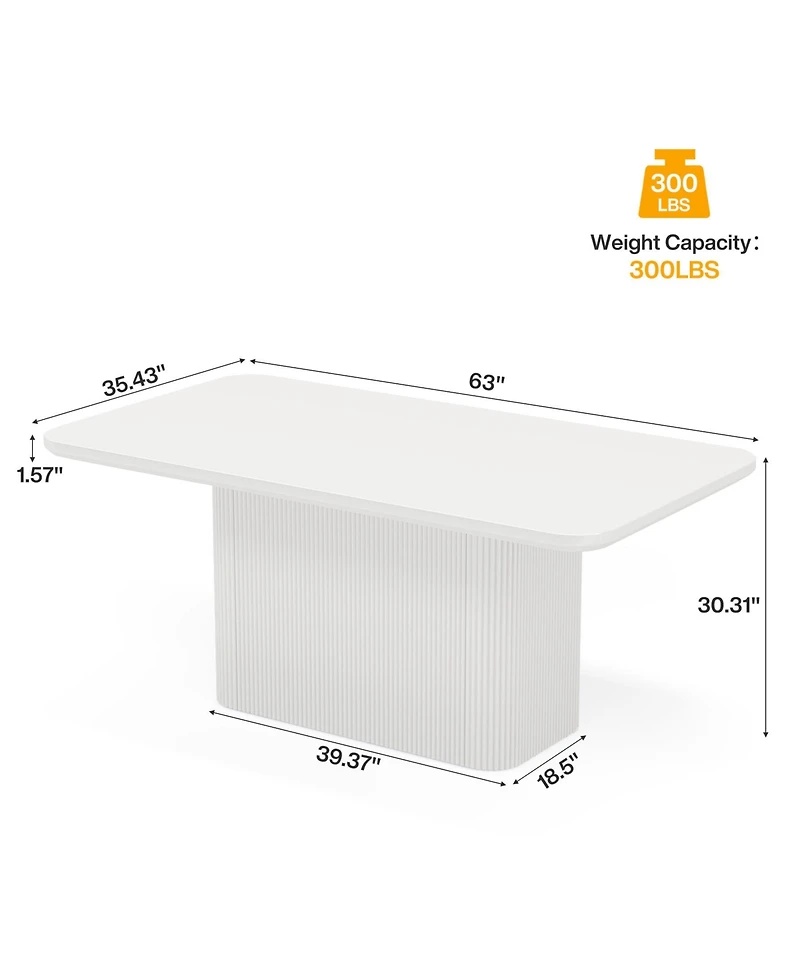 Tribesigns 63 inches Dining Table with Fluted Pedestal, Modern Kitchen Table for 4-6 People, Dining Room Table with 1.5 inches Thick Tabletop