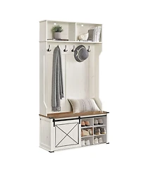 Slickblue Entryway Hall Tree with Bench and Shoe Storage Organizer Unit