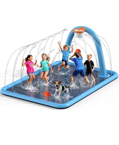 Gnuadz Splash Pad Sprinkler Basketball Hoop Non-slip Outdoor Pool Kids