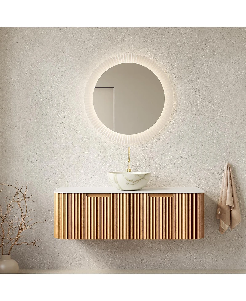 Sillysis Wall Mounted Bathroom Vanity with Sintered Stone Top, Ceramic Basin, Soft Close Drawer