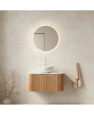 Sillysis Wall Mounted Bathroom Vanity with Sintered Stone Top,Ceramic Basin, Soft Close Drawer, Pre-assembled