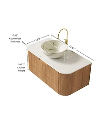Sillysis Wall Mounted Bathroom Vanity with Sintered Stone Top, Ceramic Basin, Soft Close Drawer