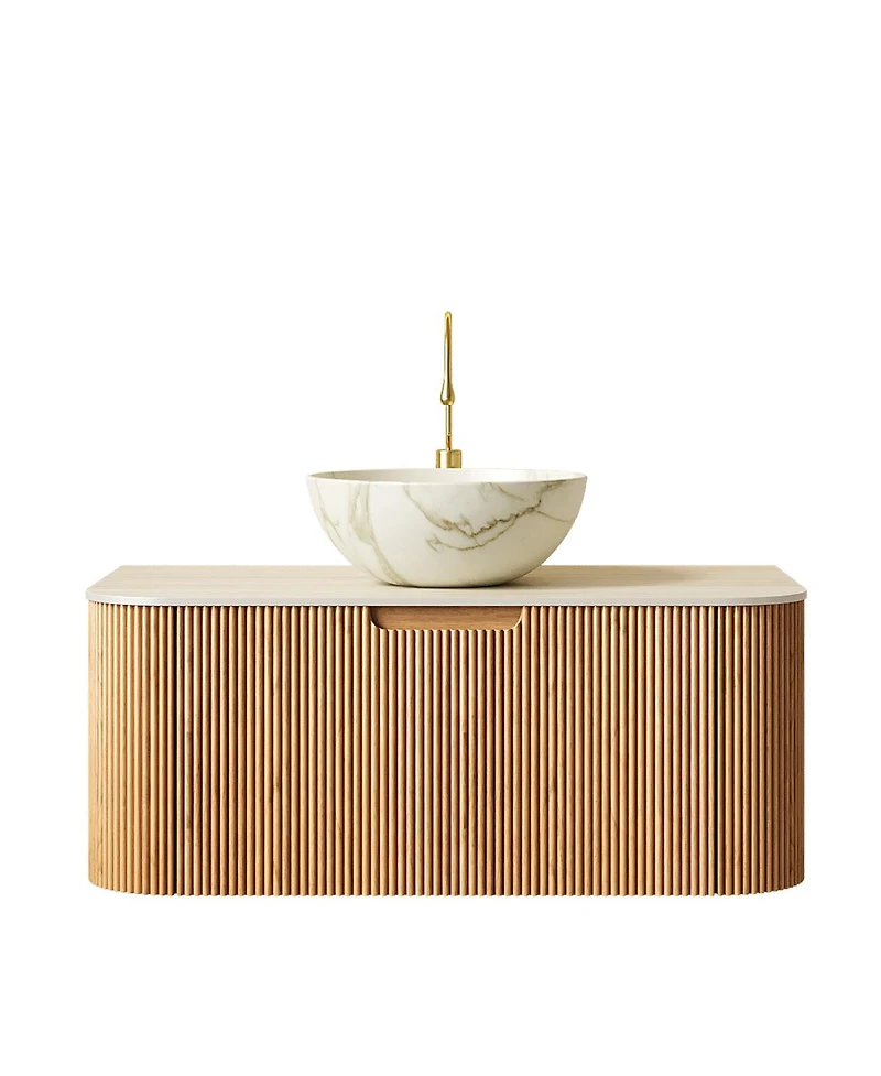 Sillysis Wall Mounted Bathroom Vanity with Sintered Stone Top, Ceramic Bowl Sink, Soft Close Drawer