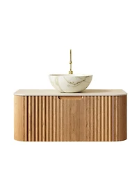 Sillysis Wall Mounted Bathroom Vanity with Sintered Stone Top, Ceramic Bowl Sink, Soft Close Drawer
