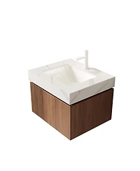 Sillysis Wall Mounted Bathroom Vanity, Carrara Sintered Stone Top, Undermount Ceramic Sink, Soft Close Door