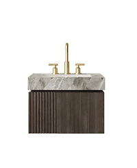 Sillysis 24 Inches Floating Bathroom Vanity with Italian Sintered Stone Top, Plywood Cabinet, 3 Hole Ceramic Sink, Soft Close Storage, Pre-assembled