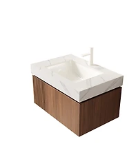 Sillysis Wall Mounted Bathroom Vanity, Carrara Sintered Stone Top, Undermount Ceramic Sink, Soft Close Door