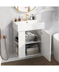Sillysis 21.6'' Floating Bathroom Vanity with Ceramic Sink, Left Side Storage, Soft Close, Modern Wall Mounted Cabinet for Small Spaces