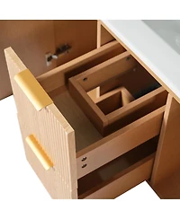 Sillysis 36 Inches Wall Mounted Bathroom Vanity with Ceramic Sink, Soft Close Drawers, Modern Mdf Cabinet for Small Spaces