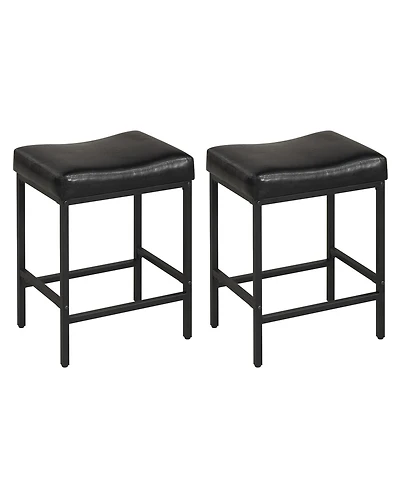 Gymax Bar Stools Set of 25'' Faux Leather Upholstered Saddle Stools with Metal Legs