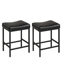 Gymax Bar Stools Set of 25'' Faux Leather Upholstered Saddle Stools with Metal Legs