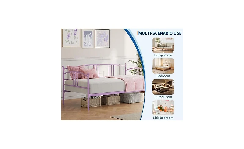 homfan Twin Metal Daybed Frame with Steel Slat Support and Underbed Storage Space, Modern Sofa Bed for Bedroom or Guest Room