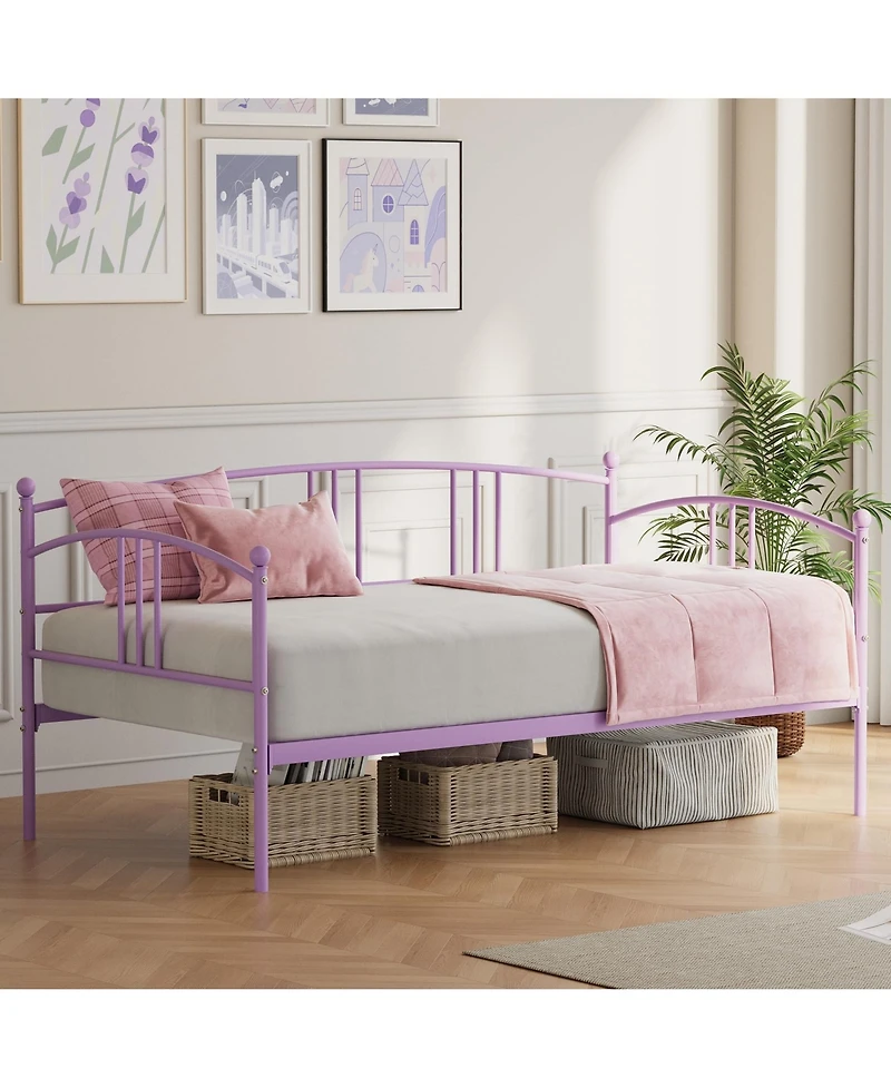 homfan Twin Metal Daybed Frame with Steel Slat Support and Underbed Storage Space, Modern Sofa Bed for Bedroom or Guest Room