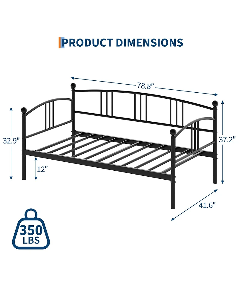 homfan Twin Metal Daybed Frame with Steel Slat Support and Underbed Storage Space, Modern Sofa Bed for Bedroom or Guest Room