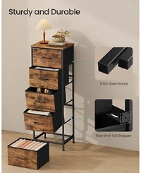 Slickblue Modern 5 Drawer Tall Dresser Rustic Finish Steel Frame Storage Cabinet