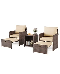 homfan 5-Piece Wicker Patio Conversation Set with Cushions, Ottomans, and 2-Tier Coffee Table for Outdoor Living