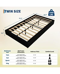 homfan Upholstered Low Platform Bed Frame with Round Wood Legs, No Headboard, Wood Slat Support