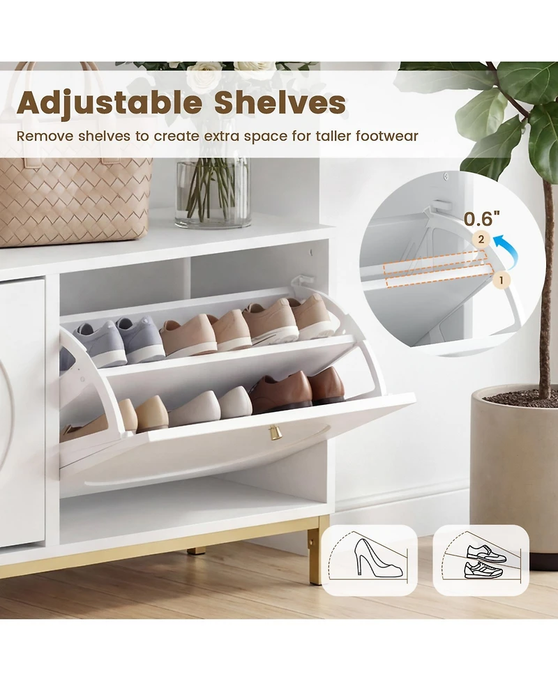 Costway Shoe Storage Bench, Narrow Entryway Bench with 2 Flip Drawers and Adjustable Shelves