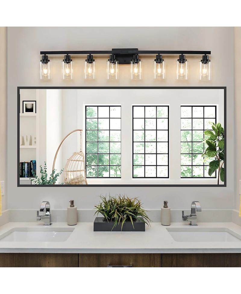 Busdays 51 Inch 8 Light Vanity Light with Clear Glass Shades Modern Iron Metal Bathroom Wall Fixture for Mirror Bathroom Dressing Table No Bulbs