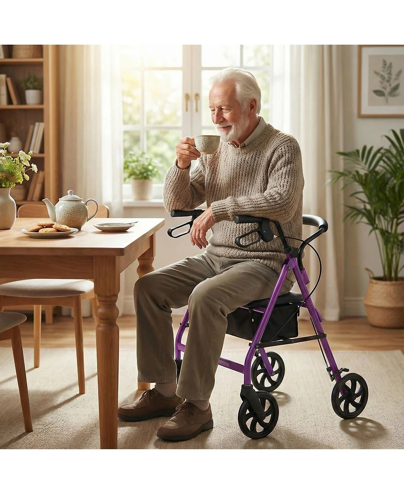 Costway Rollator Walker with Seat, Height Adjustable Handles, Storage Basket for Seniors