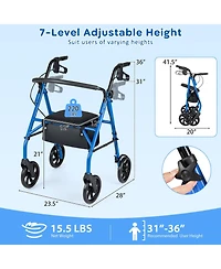 Costway Rollator Walker with Seat, Height Adjustable Handles, Storage Basket for Seniors