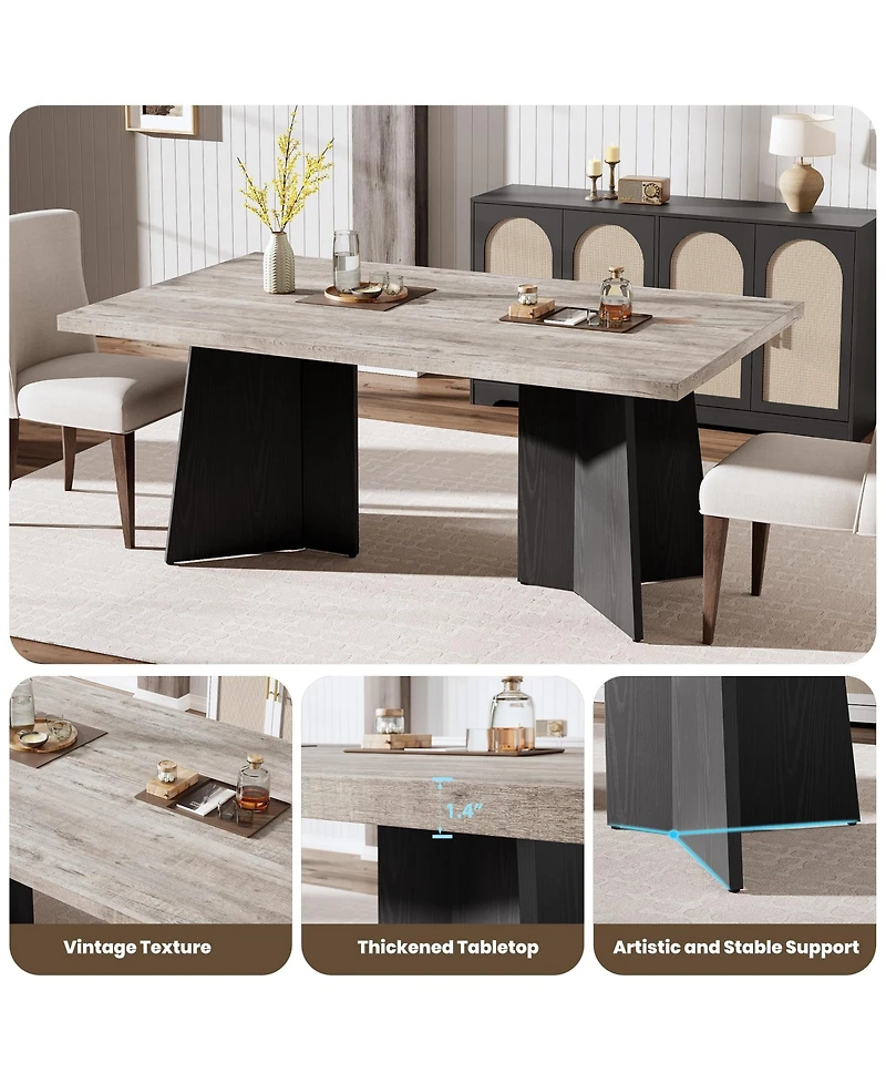 homfan 63 Farmhouse Dining Table for 4-6, Rectangular Kitchen with Thick Top and Engineered Wood Frame