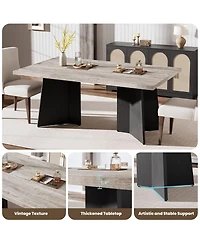 homfan 63 Farmhouse Dining Table for 4-6, Rectangular Kitchen with Thick Top and Engineered Wood Frame