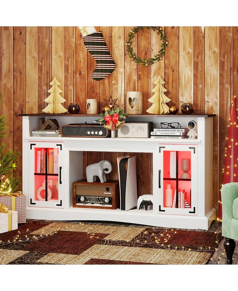 Gymax Tv Stand with Led Lights and Remote Control Storage Cabinets Adjustable Shelves