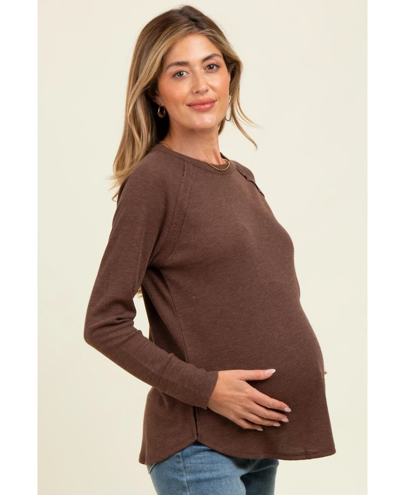 Pinkblush Maternity Beige Baby Waffle Knit Long Sleeve Top