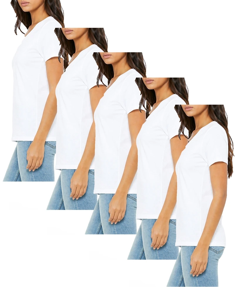 Blu Rock Women's Loose Fit Short Sleeve V-Neck Cotton Stretch Tees-5 Pack