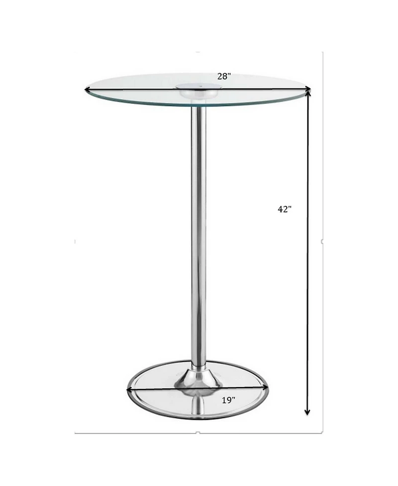 flynama Chrome Glass Top Led Bistro Bar Table with Dimmable Light