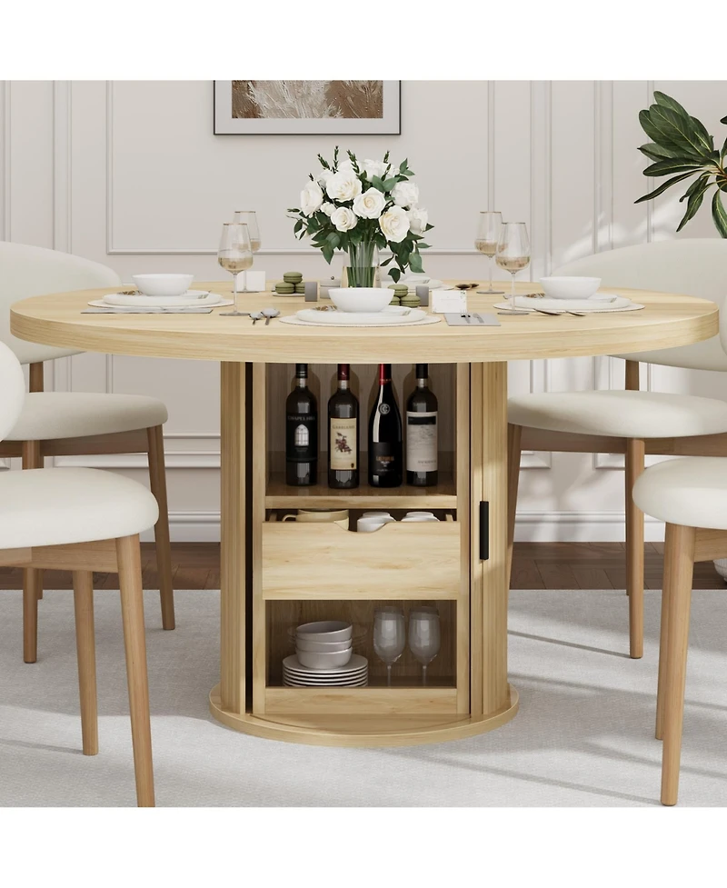 homfan 47 In Round Dining Table with Storage Shelf and Drawer, Farmhouse Kitchen Table for 4-6, Easy Assembly, Table Only
