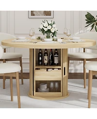 homfan 47 In Round Dining Table with Storage Shelf and Drawer, Farmhouse Kitchen Table for 4-6, Easy Assembly, Table Only
