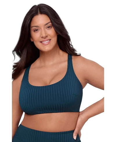 S3 Apparel Women's Supportive and Sculpting Ribbed Scoop-Neck Crossback Bralette Swimsuit Top