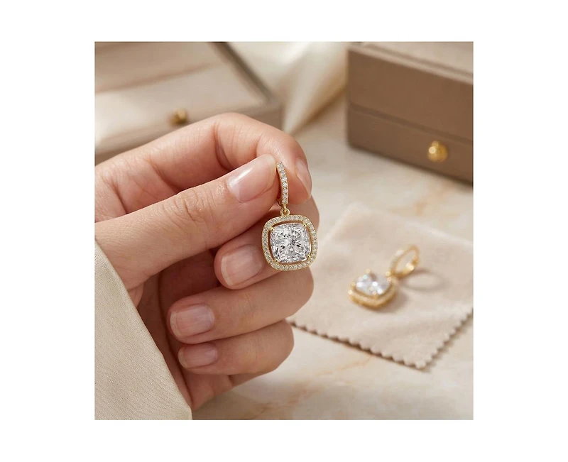 Rachel Glauber Elegant 14K Gold Plated Square Cz Huggie Drop Earrings