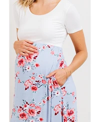 Hello Miz Maternity Floral Empire Waist Maxi Dress with Pockets