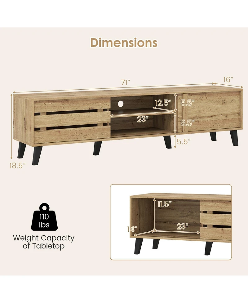 Gymax Tv Stand for 80inch TVs with Sliding Door Cabinets Storage Shelves Cable Management