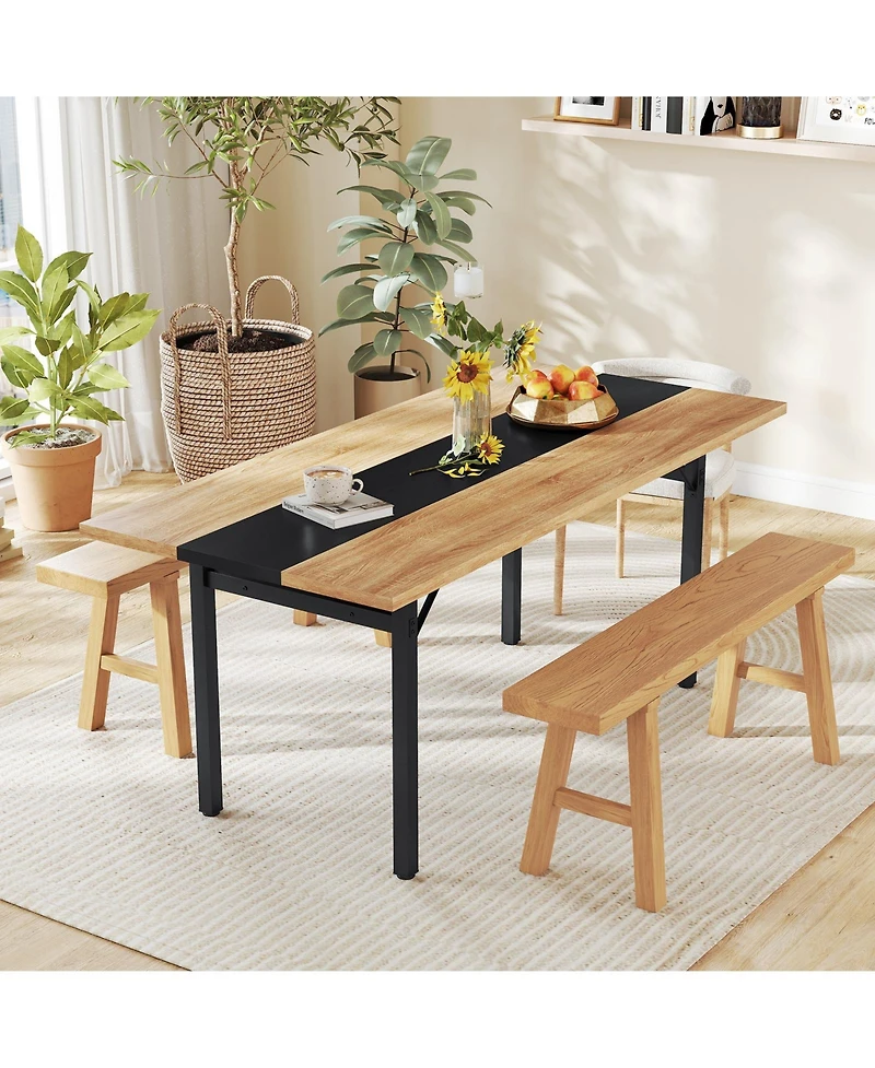 Gymax 71'' Long Large Wood Dinner Table 6 Ft Dining Table with Heavy-Duty Metal Frame