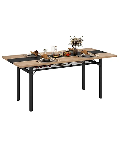 Gymax 71'' Long Large Wood Dinner Table 6 Ft Dining Table with Heavy-Duty Metal Frame