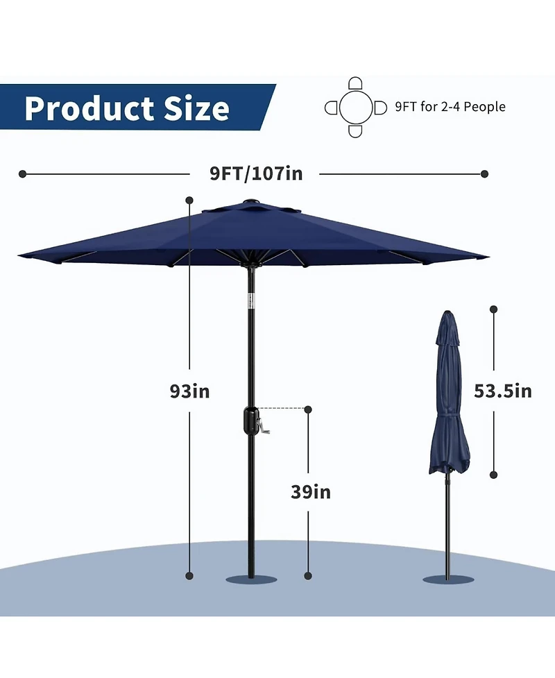 gaomon 9 Ft Outdoor Table Patio Umbrella with Crank Lift and Push Button Tilt for Pool, Deck, Yard, Garden