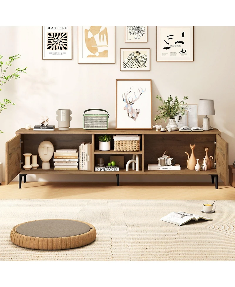 Gymax Tv Stand with 2 Storage Cabinets and Open Shelves Cable Hole for TVs