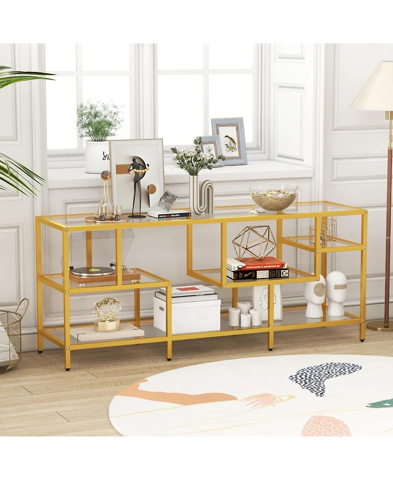 Gymax Tv Stand for Tvs with Tempered Glass Shelves TV Console Table