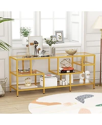 Gymax Tv Stand for Tvs with Tempered Glass Shelves TV Console Table