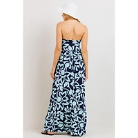 Hello Miz Maternity Floral Strapless Empire Waist Maxi Dress with Side Pockets