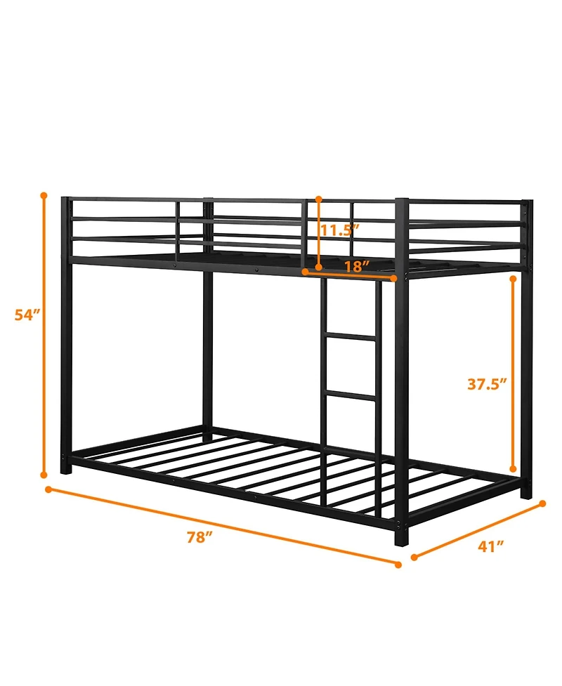 Gymax Bunk Bed Metal Platform Bed Frame W/ Guard Rails and Side Ladder