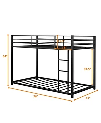 Gymax Bunk Bed Metal Platform Bed Frame W/ Guard Rails and Side Ladder